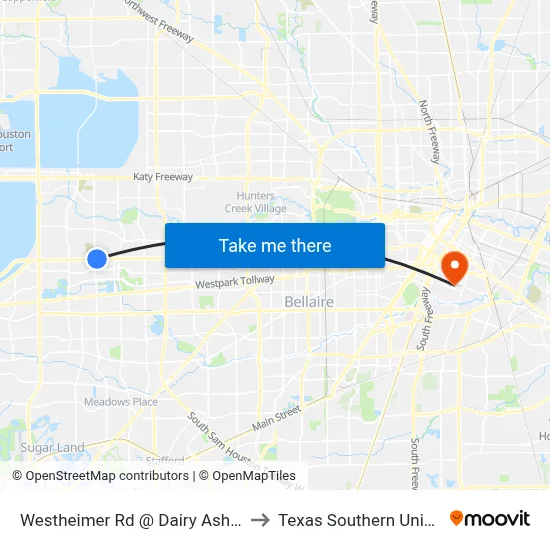 Westheimer Rd @ Dairy Ashford Rd to Texas Southern University map