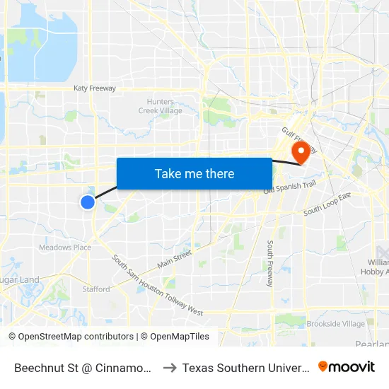 Beechnut St @ Cinnamon Ln to Texas Southern University map