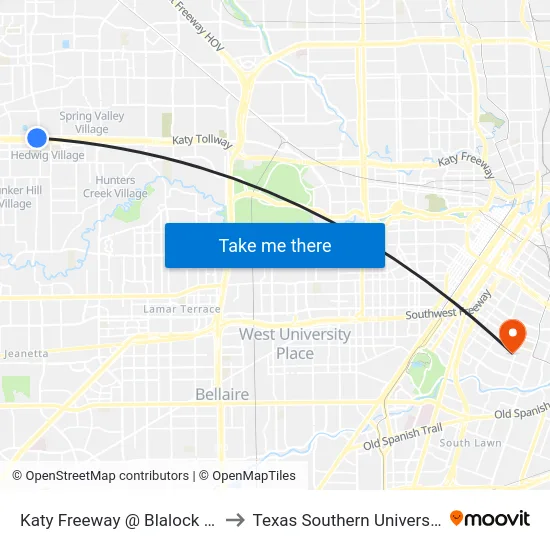 Katy Freeway @ Blalock Rd to Texas Southern University map