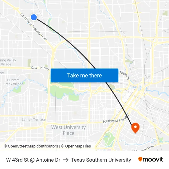 W 43rd St @ Antoine Dr to Texas Southern University map
