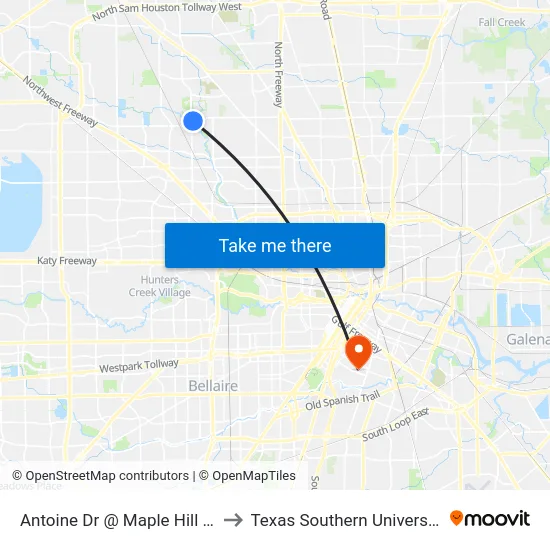 Antoine Dr @ Maple Hill Dr to Texas Southern University map