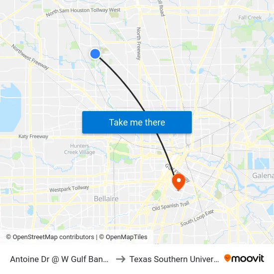 Antoine Dr @ W Gulf Bank Rd to Texas Southern University map