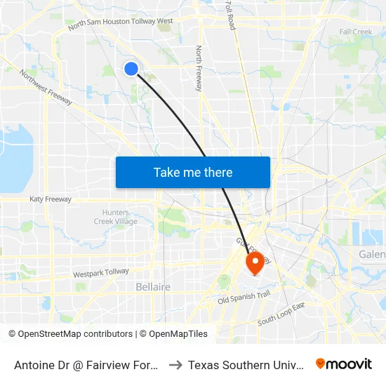 Antoine Dr @ Fairview Forest Dr to Texas Southern University map