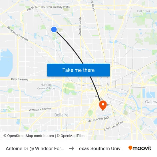 Antoine Dr @ Windsor Forest Dr to Texas Southern University map