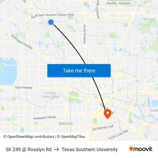 Sh 249 @ Rosslyn Rd to Texas Southern University map