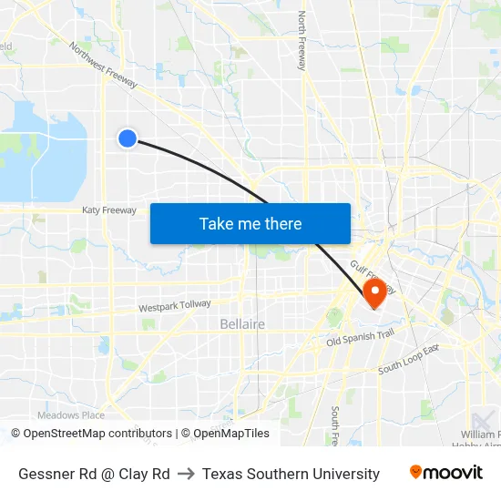 Gessner Rd @ Clay Rd to Texas Southern University map