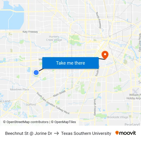 Beechnut St @ Jorine Dr to Texas Southern University map