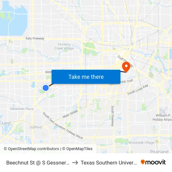Beechnut St @ S Gessner Rd to Texas Southern University map