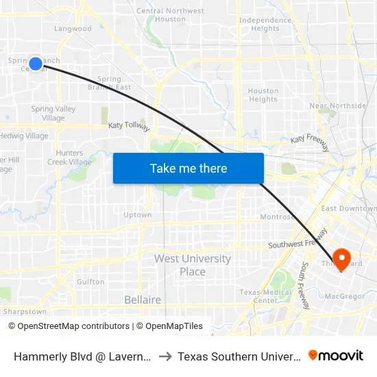 Hammerly Blvd @ Laverne St to Texas Southern University map