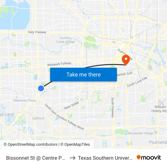 Bissonnet St @ Centre Pkwy to Texas Southern University map