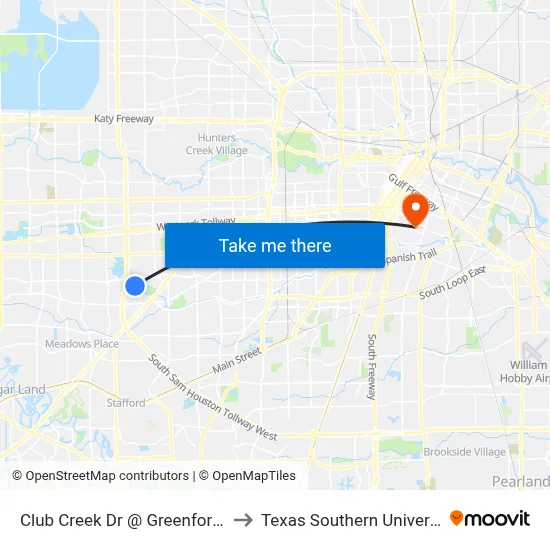 Club Creek Dr @ Greenfork Dr to Texas Southern University map