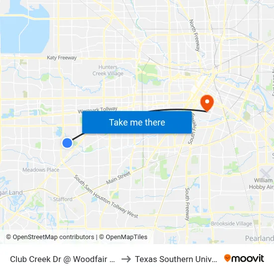 Club Creek Dr @ Woodfair Dr MB to Texas Southern University map