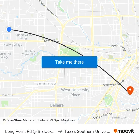 Long Point Rd @ Blalock Rd to Texas Southern University map