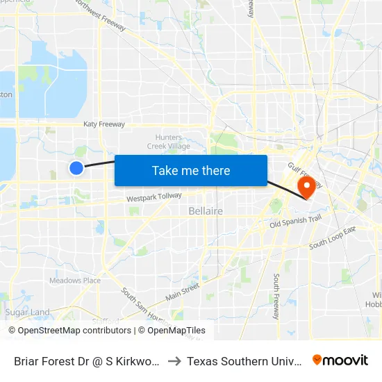 Briar Forest Dr @ S Kirkwood Rd to Texas Southern University map