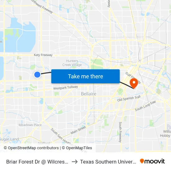 Briar Forest Dr @ Wilcrest Dr to Texas Southern University map