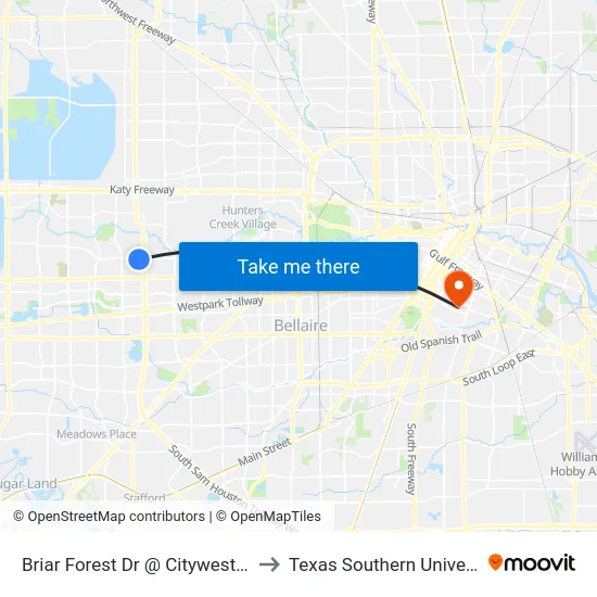 Briar Forest Dr @ Citywest Blvd to Texas Southern University map