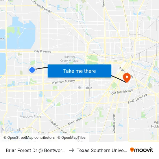 Briar Forest Dr @ Bentworth Dr to Texas Southern University map