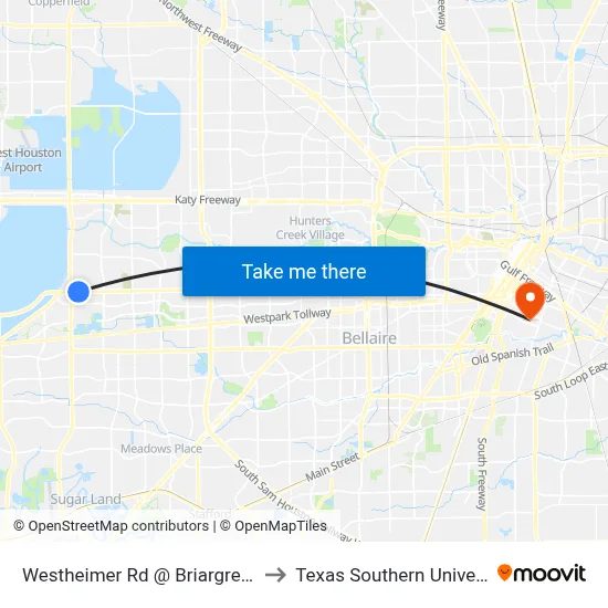 Westheimer Rd @ Briargreen Dr to Texas Southern University map