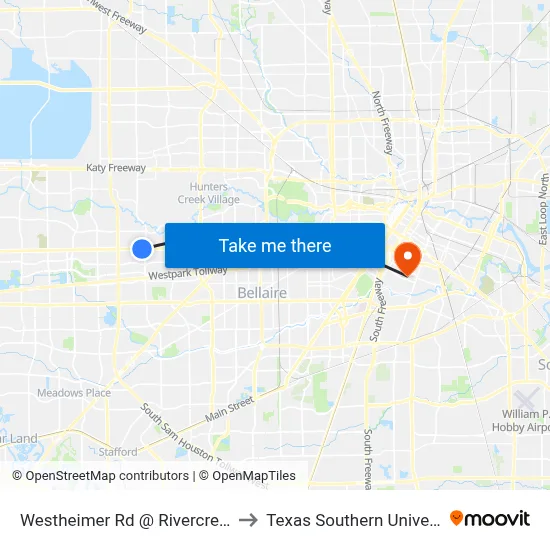 Westheimer Rd @ Rivercrest Dr to Texas Southern University map