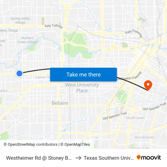 Westheimer Rd @ Stoney Brook Dr to Texas Southern University map