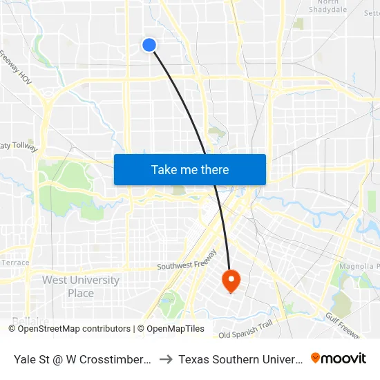 Yale St @ W Crosstimbers St to Texas Southern University map