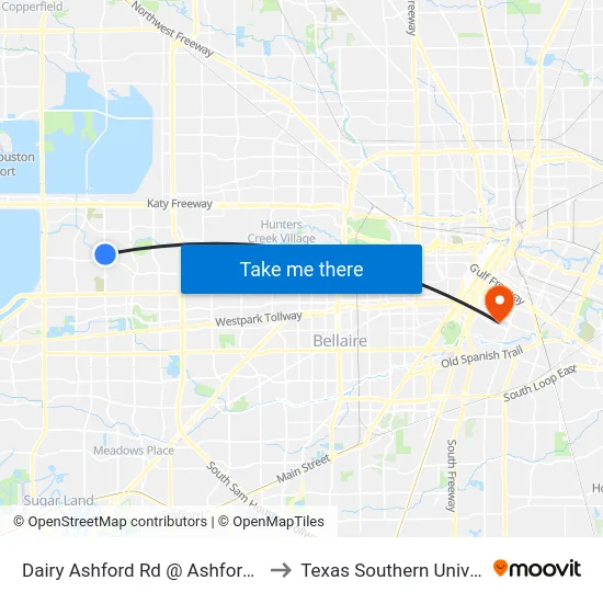 Dairy Ashford Rd @ Ashford Pkwy to Texas Southern University map