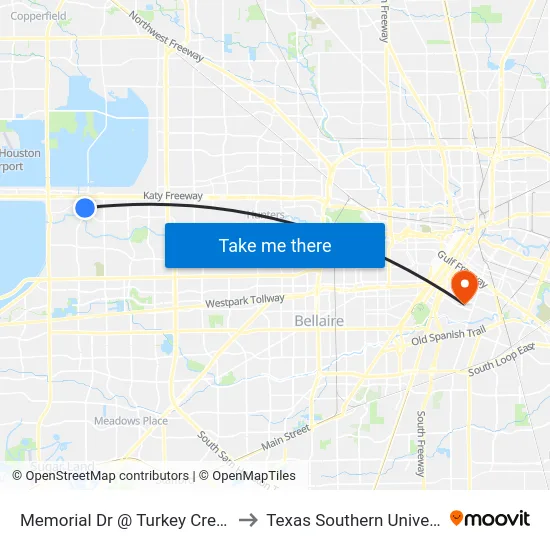 Memorial Dr @ Turkey Creek Dr to Texas Southern University map
