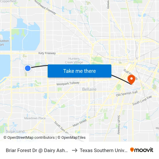 Briar Forest Dr @ Dairy Ashford Rd to Texas Southern University map