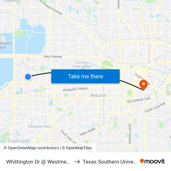 Whittington Dr @ Westmead Dr to Texas Southern University map