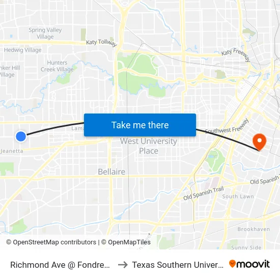Richmond Ave @ Fondren Rd to Texas Southern University map