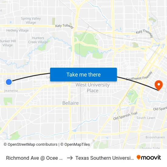 Richmond Ave @ Ocee Rd to Texas Southern University map