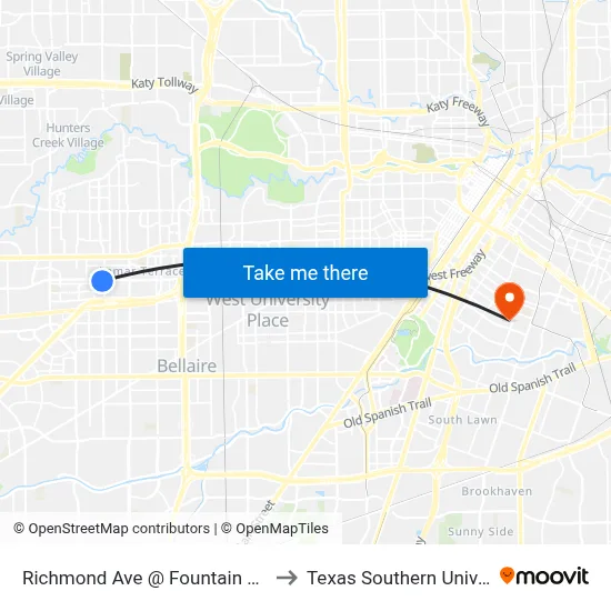 Richmond Ave @ Fountain View Dr to Texas Southern University map