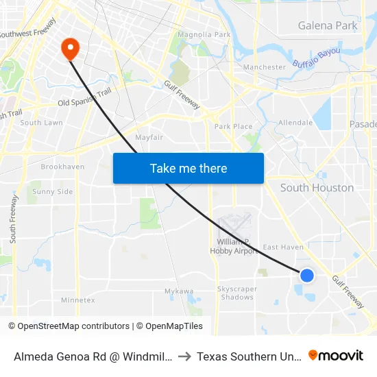 Almeda Genoa Rd @ Windmill Lakes Bl to Texas Southern University map