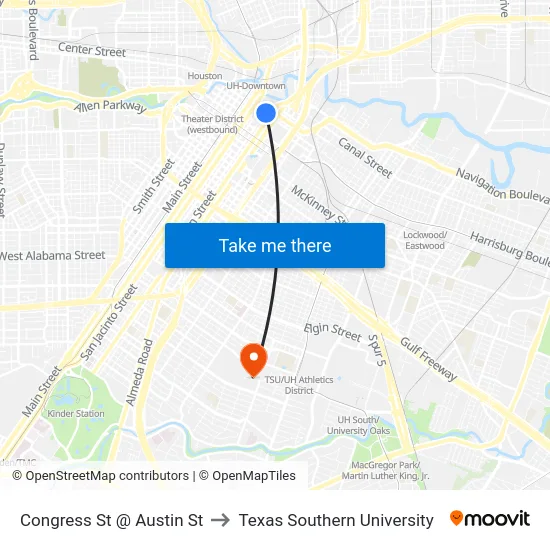 Congress St @ Austin St to Texas Southern University map