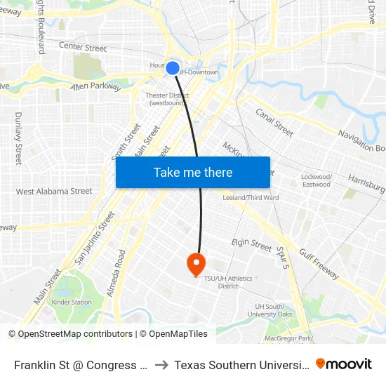Franklin St @ Congress St to Texas Southern University map