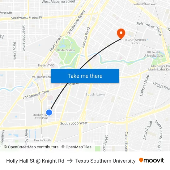 Holly Hall St @ Knight Rd to Texas Southern University map