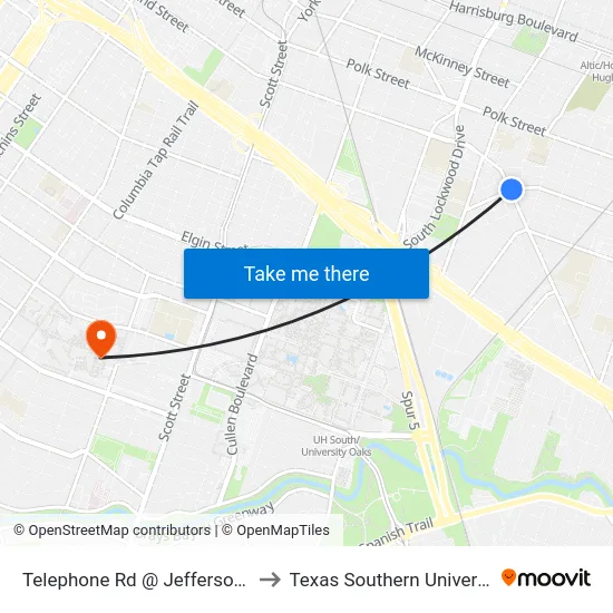 Telephone Rd @ Jefferson St to Texas Southern University map