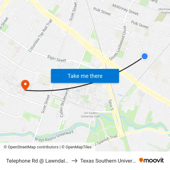 Telephone Rd @ Lawndale St to Texas Southern University map