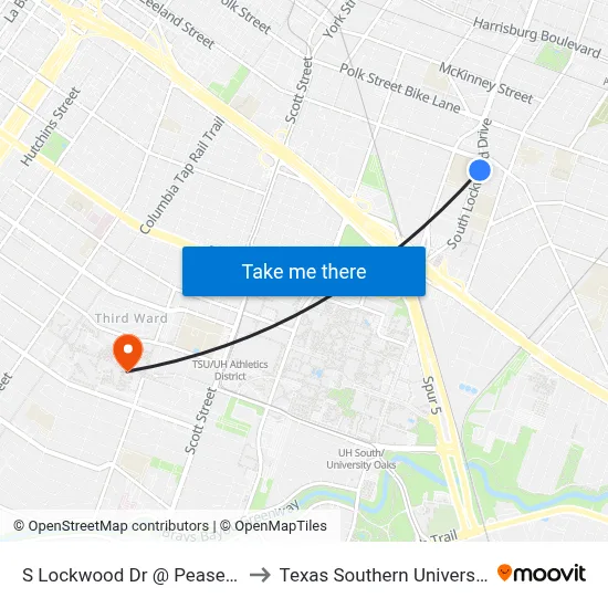 S Lockwood Dr @ Pease St to Texas Southern University map