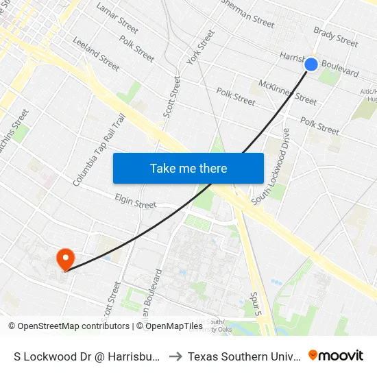S Lockwood Dr @ Harrisburg Blvd to Texas Southern University map