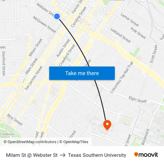 Milam St @ Webster St to Texas Southern University map