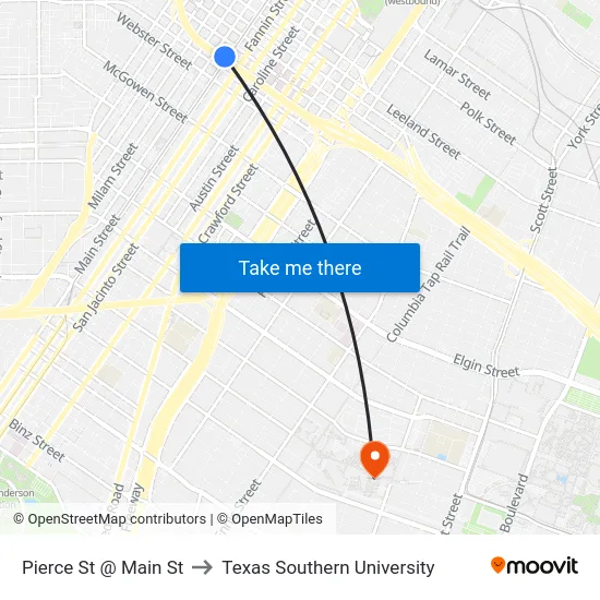 Pierce St @ Main St to Texas Southern University map
