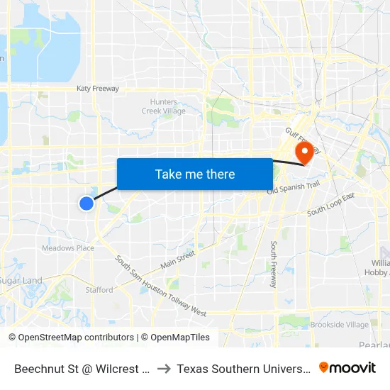 Beechnut St @ Wilcrest Dr to Texas Southern University map