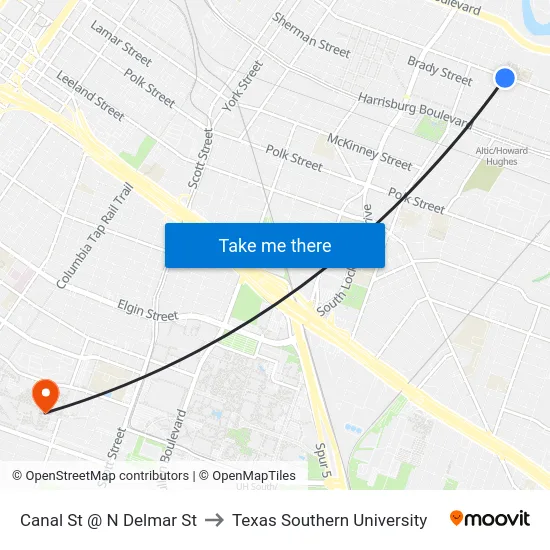 Canal St @ N Delmar St to Texas Southern University map