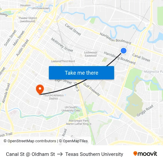 Canal St @ Oldham St to Texas Southern University map