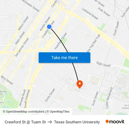 Crawford St @ Tuam St to Texas Southern University map