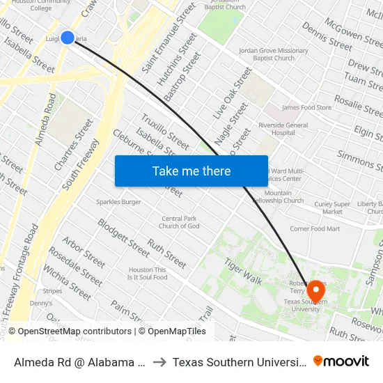 Almeda Rd @ Alabama St to Texas Southern University map