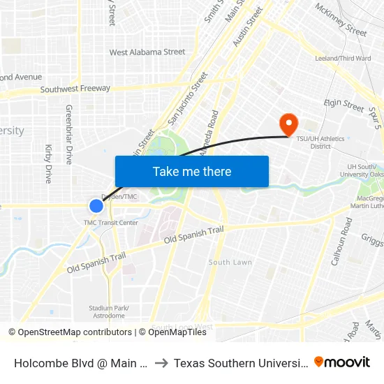 Holcombe Blvd @ Main St to Texas Southern University map