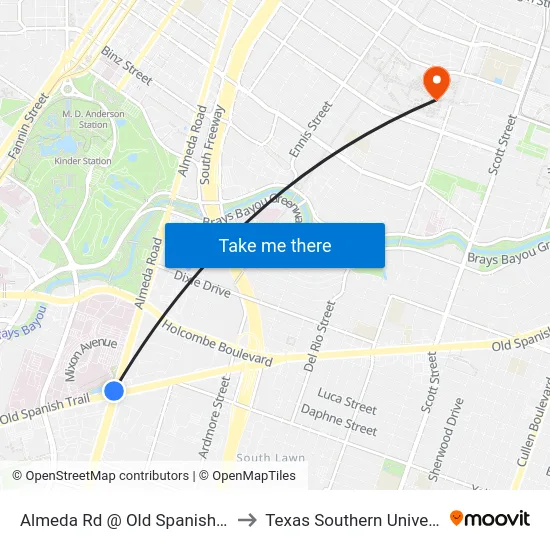Almeda Rd @ Old Spanish Trail to Texas Southern University map