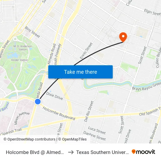 Holcombe Blvd @ Almeda Rd to Texas Southern University map